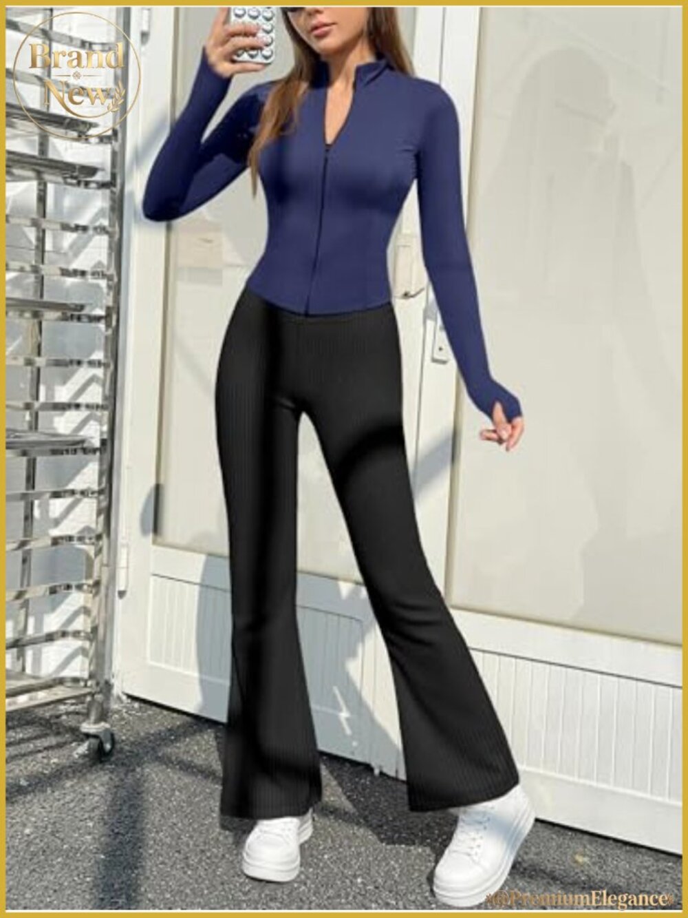Women's 2-Piece Sports Jacket & Flared Pants Set for Gym or Casual